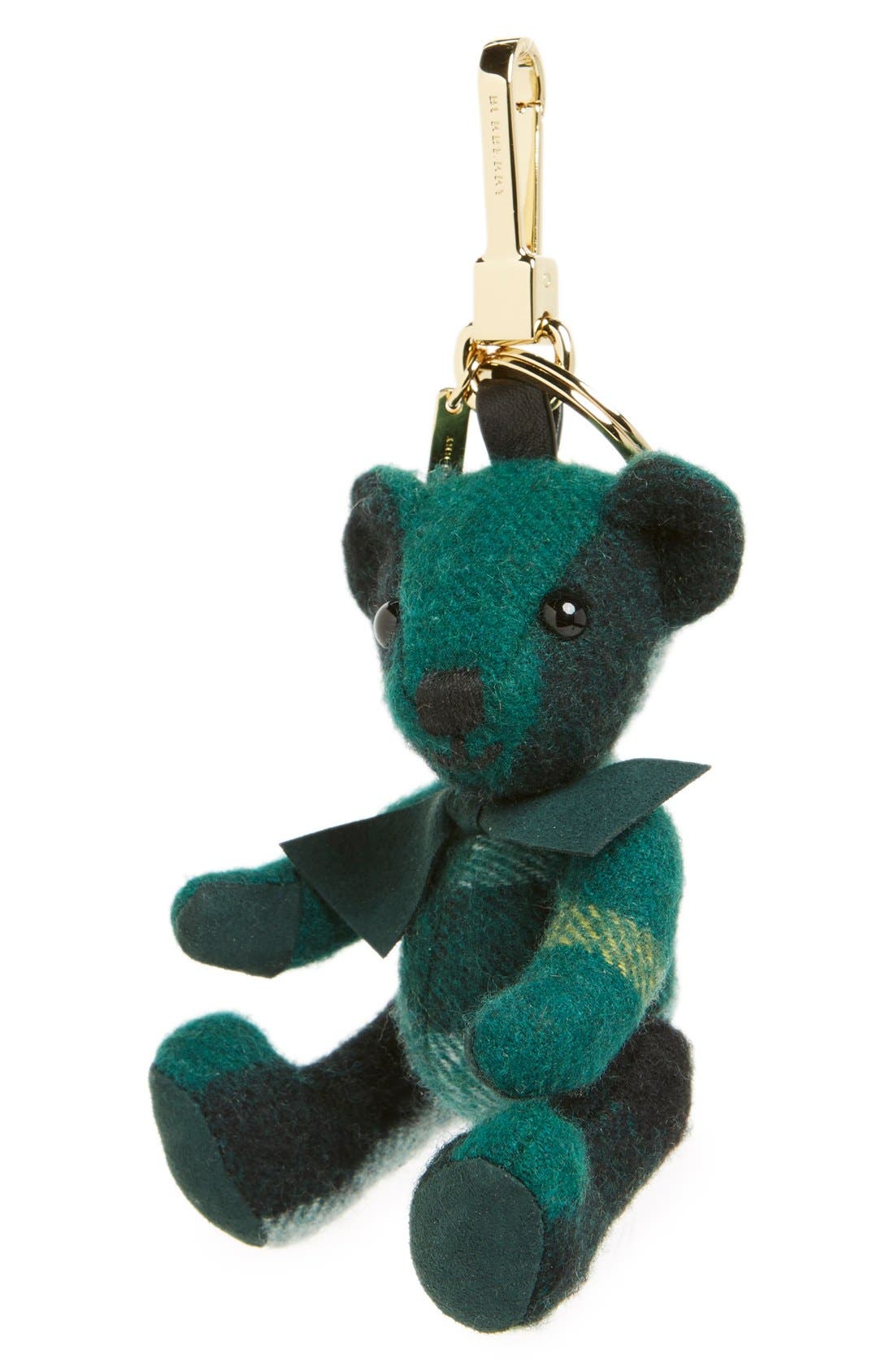 'Thomas Bear' Check Cashmere Bag Charm, Main, color, DARK FOREST GREEN