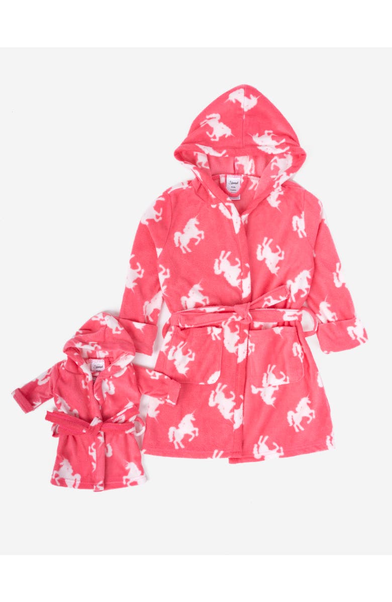 Leveret Girls Fleece Hooded Robe with Matching Doll Robe, Alternate, color, Unicorn