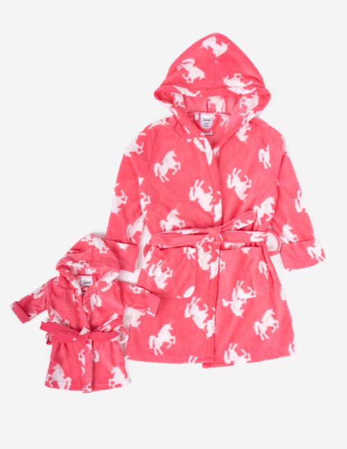 Leveret Girls Fleece Hooded Robe With Matching Doll Robe In Pink