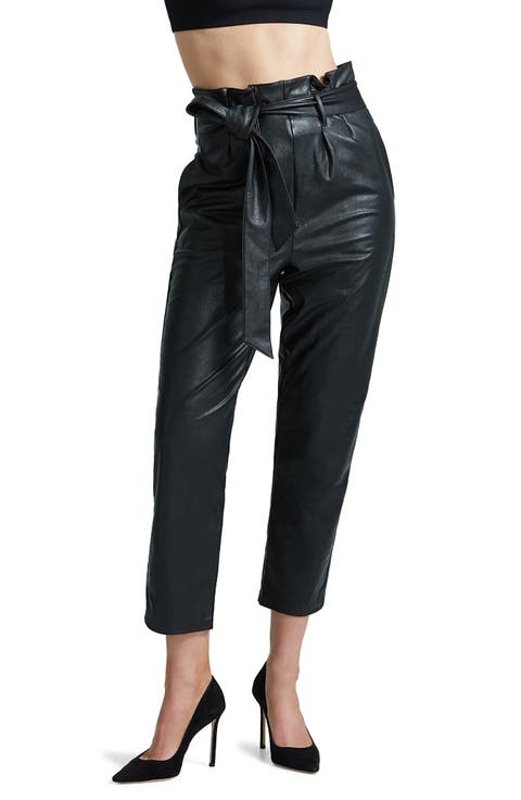 Paperbag Waist Faux Leather Crop Pants