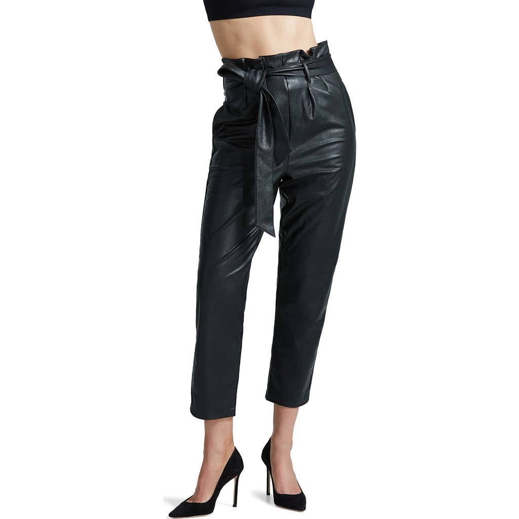 Commando Womens Black Paperbag-waist Tapered High-rise Faux-leather Trousers M