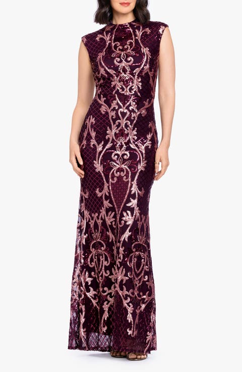 Sequin Mock Neck Sleeveless Mermaid Gown