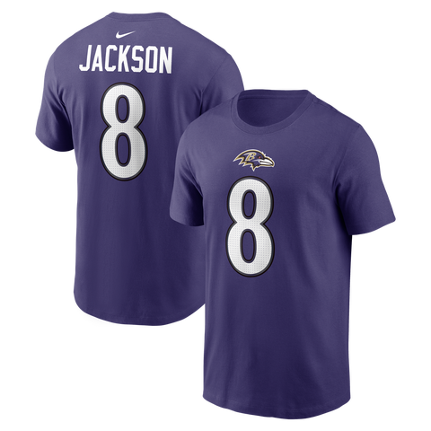 Men's Nike Lamar Jackson Purple Baltimore Ravens Name & Number T-Shirt