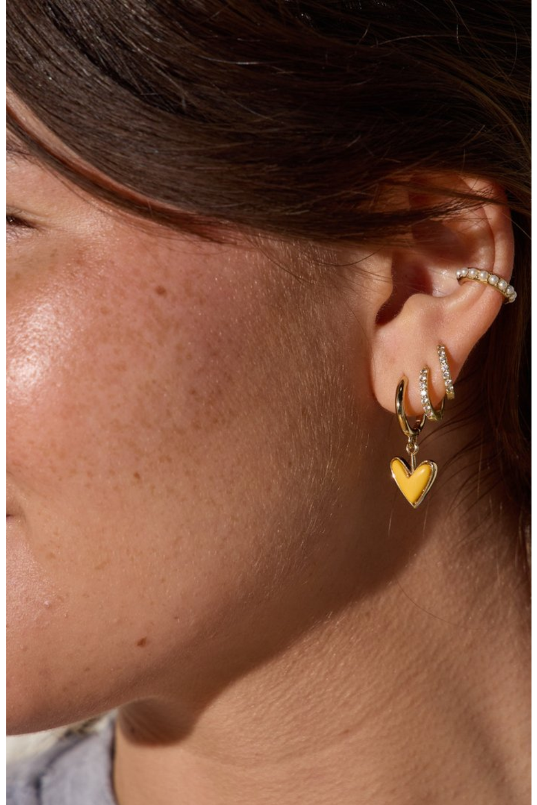 Sweetheart Huggie Earrings, Alternate, color, Yellow Stone / Gold Metal