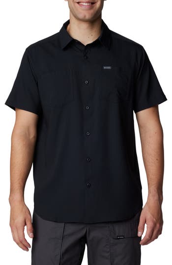 Shop Columbia Red Eagle Lake Omni-wick™ Short Sleeve Button-up Shirt In Black