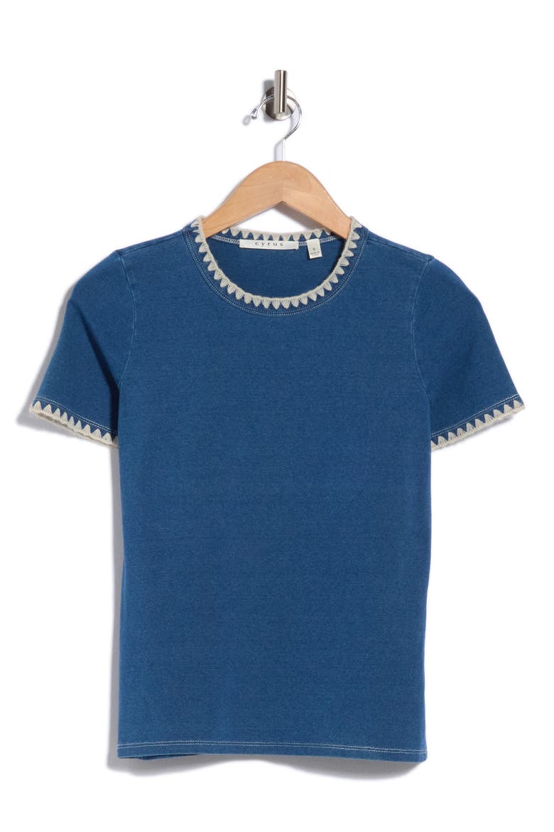 Scallop Trim Crewneck Tee, Alternate, color, MEDIUM WASH WITH BONE STITCH