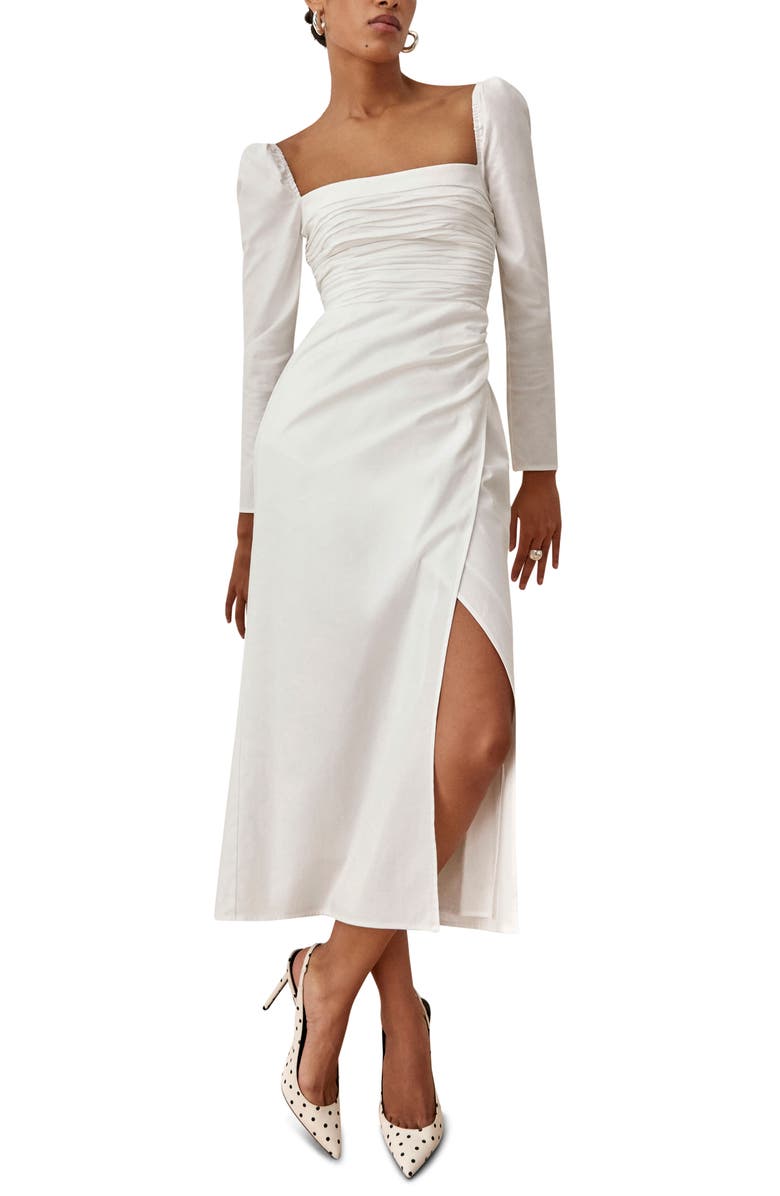 Reformation Isaac Square Neck Long Sleeve Organic Stretch Cotton Dress, Main, color, 