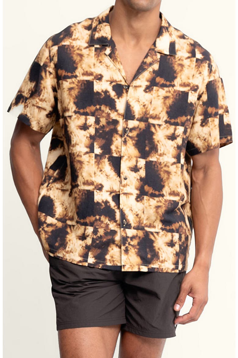 Alex Printed Linen Blend Camp Shirt, Main, color, MOLINO/ BROWN