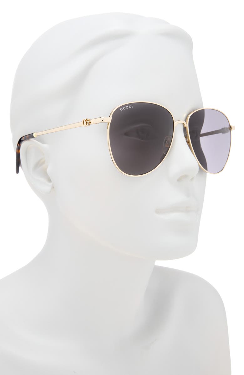 Gucci 60mm Aviator Sunglasses, Alternate, color, Gold Gold Grey