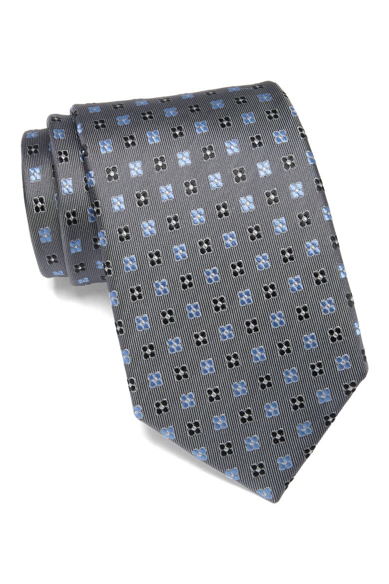Small Medallion Silk Tie, Main, color, GREY