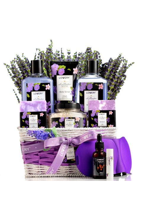 Lavender & Lilac Spa Gift Basket with Sleep Mask