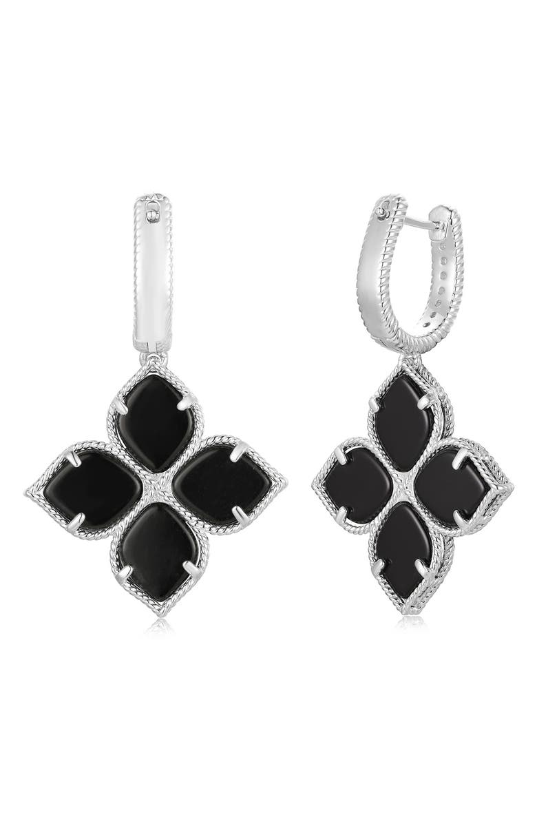 SUZY LEVIAN Pavé Cubic Zirconia Floral Drop Huggie Hoop Earrings, Alternate, color, Black