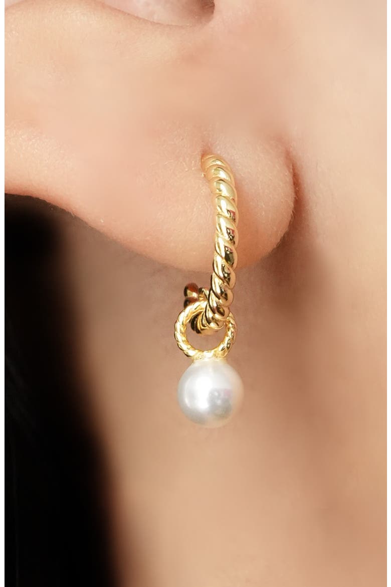Rope Textured Faux Pearl Drop Huggie Hoop Earrings, Alternate, color, GOLD