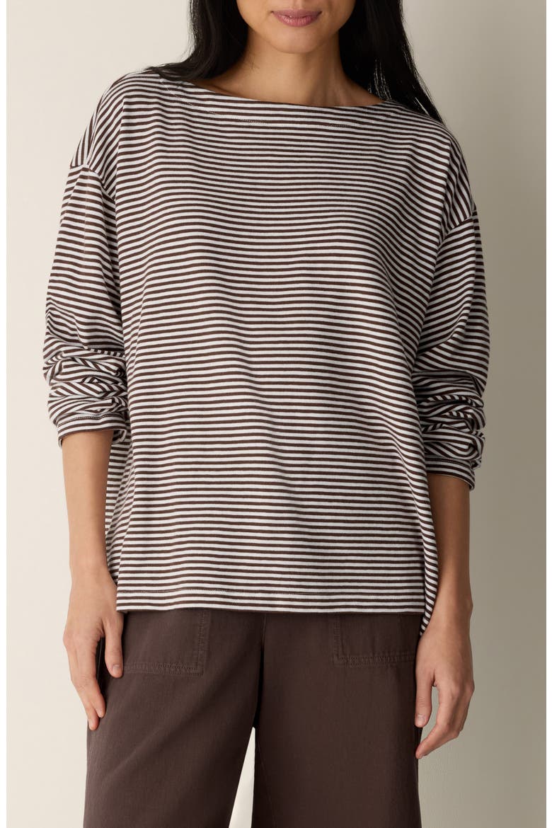 Striped Organic Cotton Bateau Neck Boxy Top, Main, color, TRUFFLE