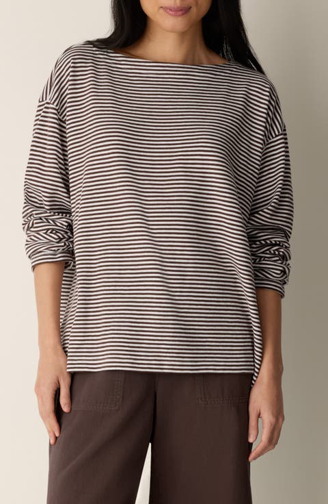Striped Organic Cotton Bateau Neck Boxy Top