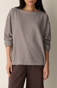 Eileen Fisher Striped Organic Cotton Bateau Neck Boxy Top