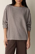 Eileen Fisher Striped Organic Cotton Bateau Neck Boxy Top