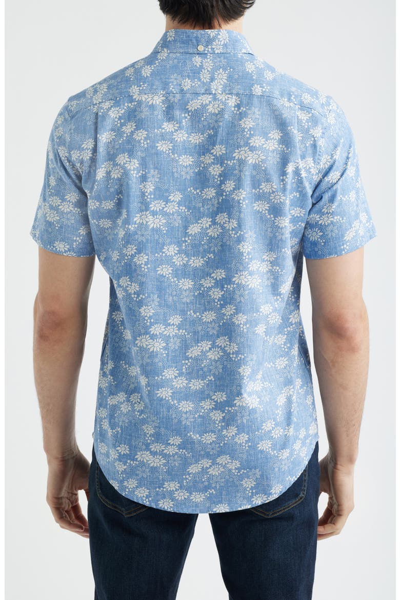 Kyoto Spring Floral Short Sleeve Cotton Blend Button-Down Shirt, Alternate, color, RIVIERA BLUE