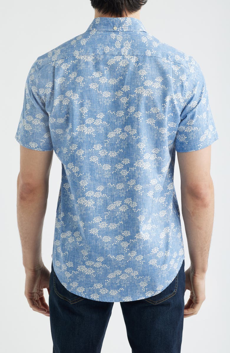 Reyn Spooner Kyoto Spring Floral Short Sleeve Cotton Blend Button-Down Shirt, Alternate, color, Riviera Blue