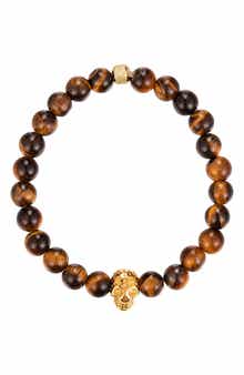 Men's Aaron Tiger Eye Skull Beaded Bracelet