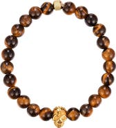 EYE CANDY LOS ANGELES Men's Aaron Tiger Eye Skull Beaded Bracelet