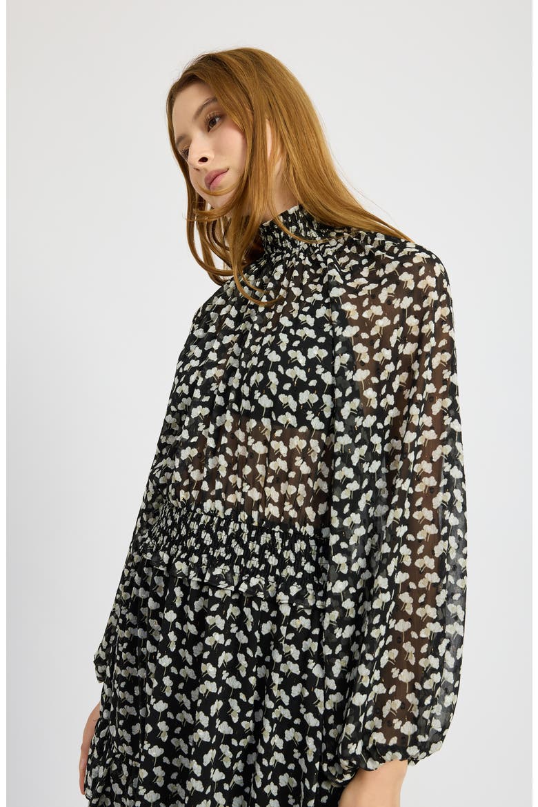 Genevieve Floral Long Sleeve Tiered Dress, Alternate, color, BLACK GOLD