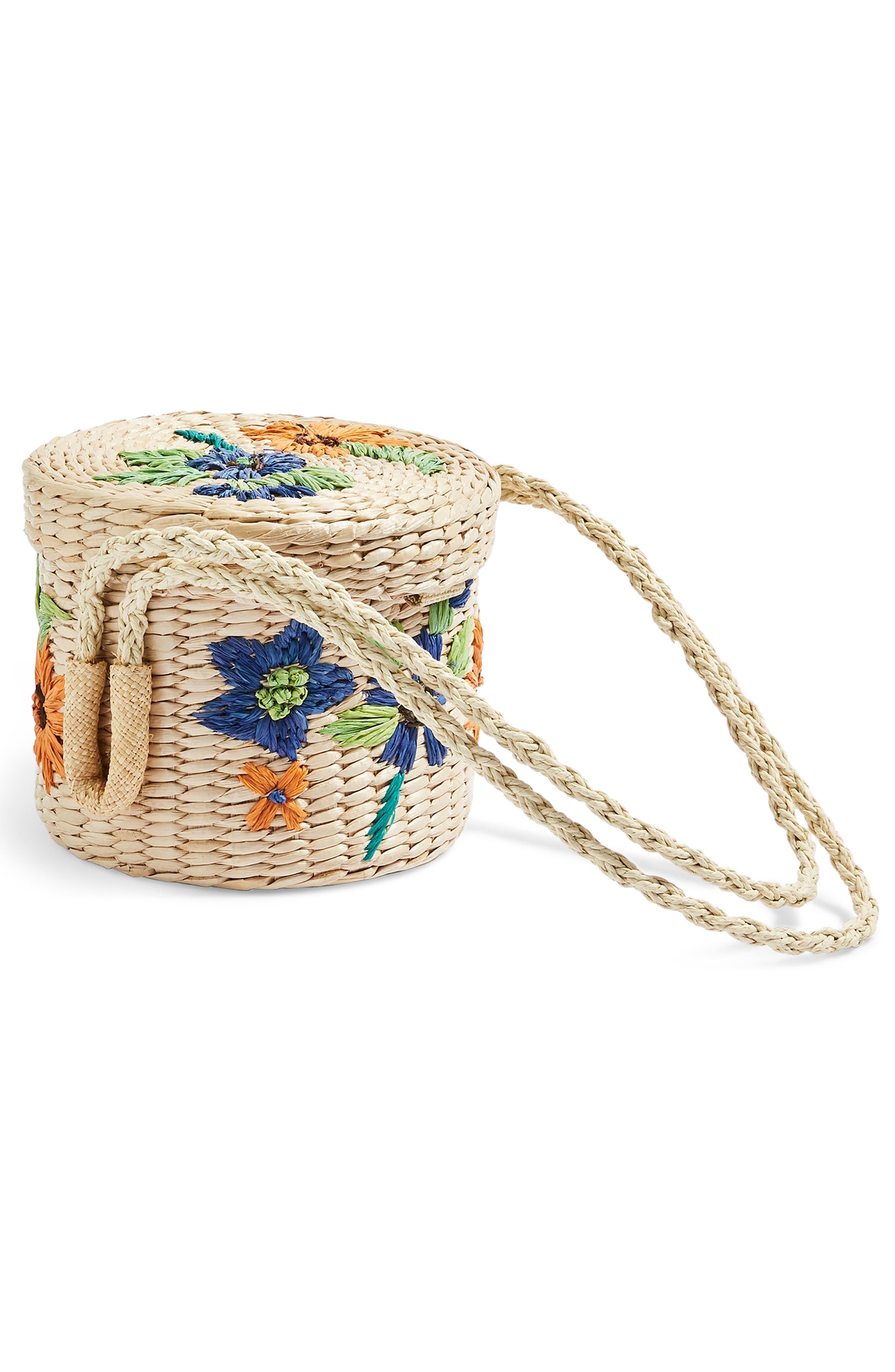 Topshop Fable Floral Straw Bucket Bag, Alternate, color, 