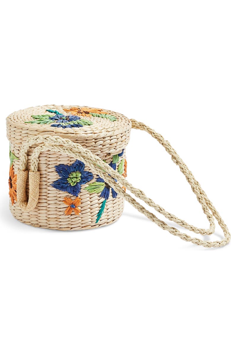 Topshop Fable Floral Straw Bucket Bag, Alternate, color,