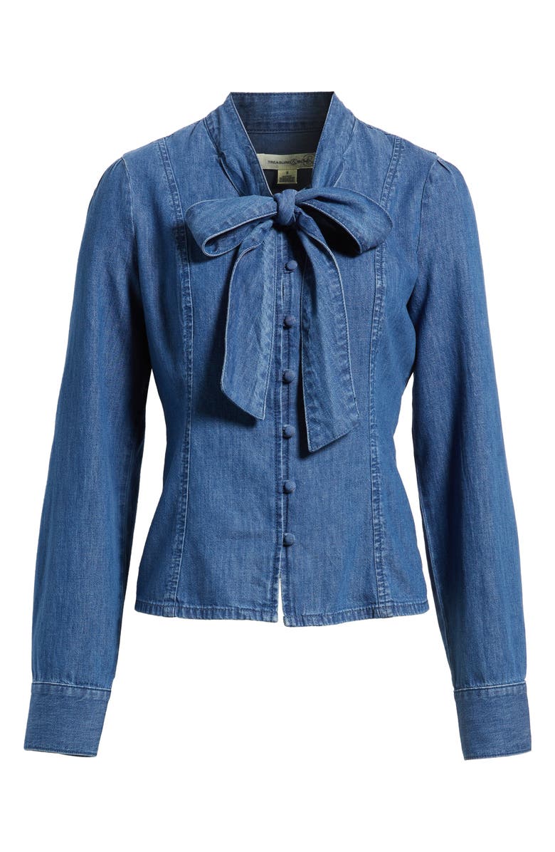 Treasure & Bond Pussybow Chambray Shirt, Alternate, color, Medium Wash