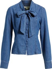 Treasure 
Bond Pussybow Chambray Shirt