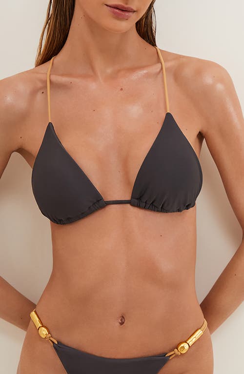 Shop Vix Swimwear Vix Paula Hermanny Nancy T-back Beaded Triangle Bikini Top In Grey