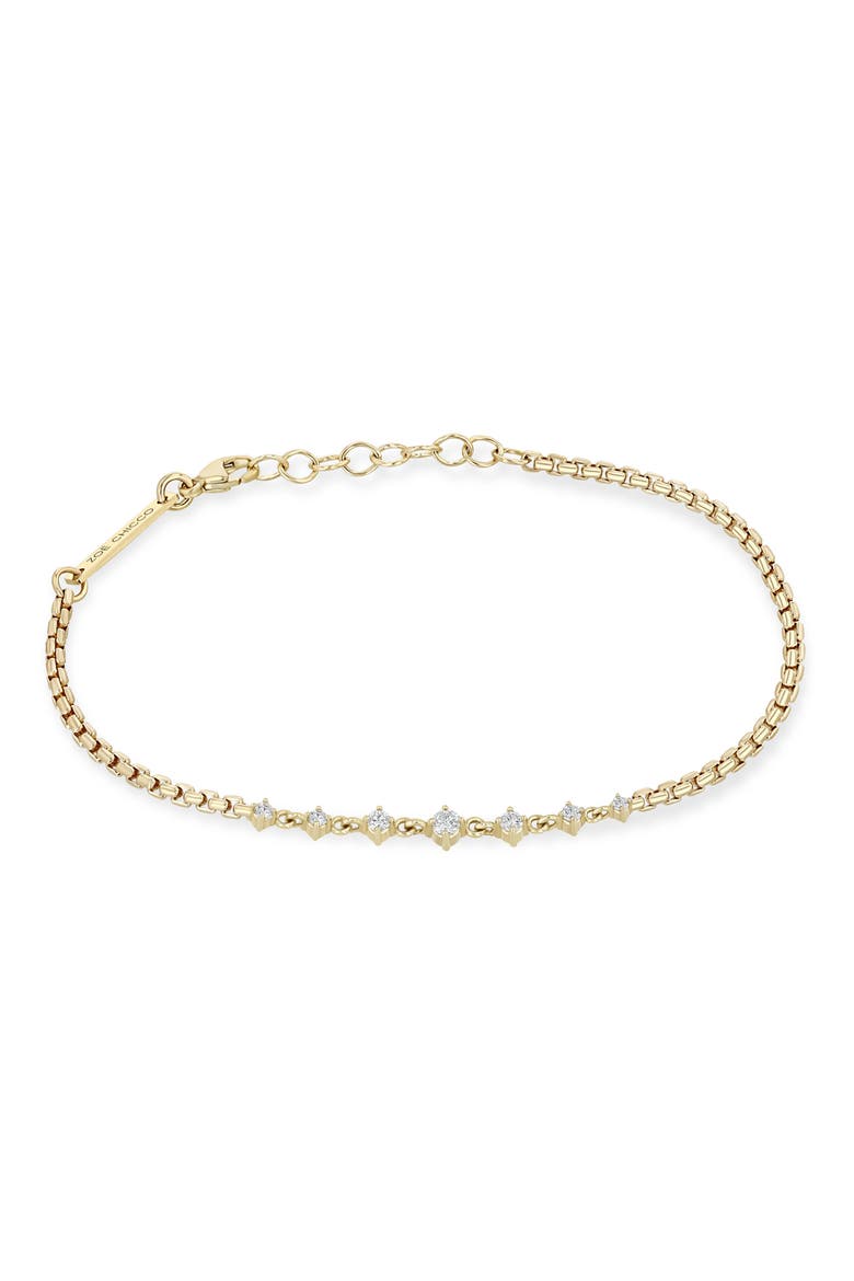 Prong 14k Gold Graduated Diamond Box Chain Bracelet, Main, color, 14K YELLOW GOLD