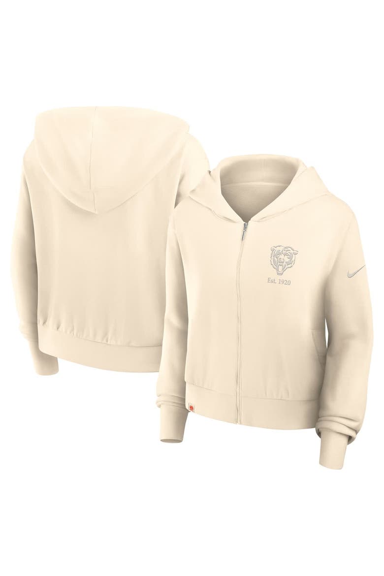 Women's Nike Cream Chicago Bears Glory Cropped Full-Zip Hoodie, Main, color, Cream