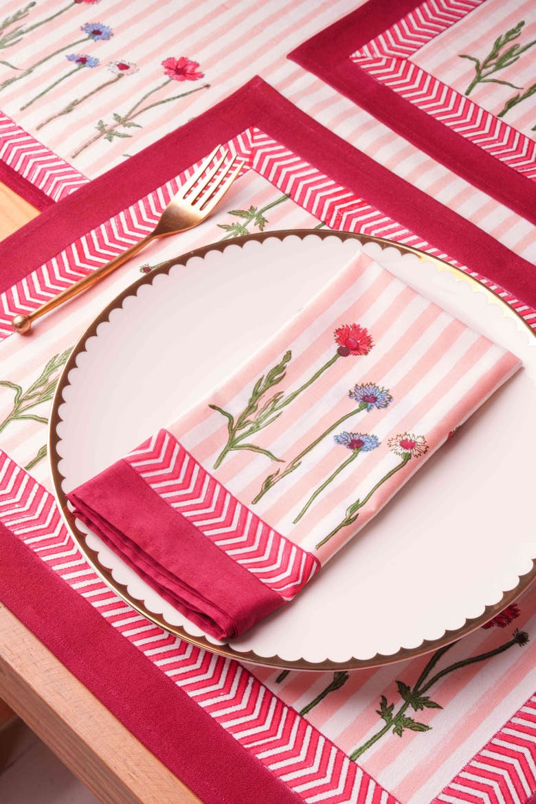 Wildflower Blockprint Napkins - Set of 4, Alternate, color, Multicolor