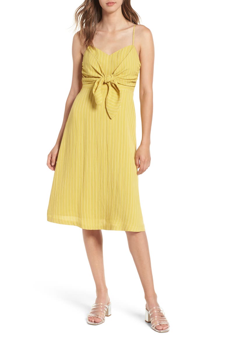 Stripe Tie Front Midi Dress, Main, color, YELLOW STRIPE