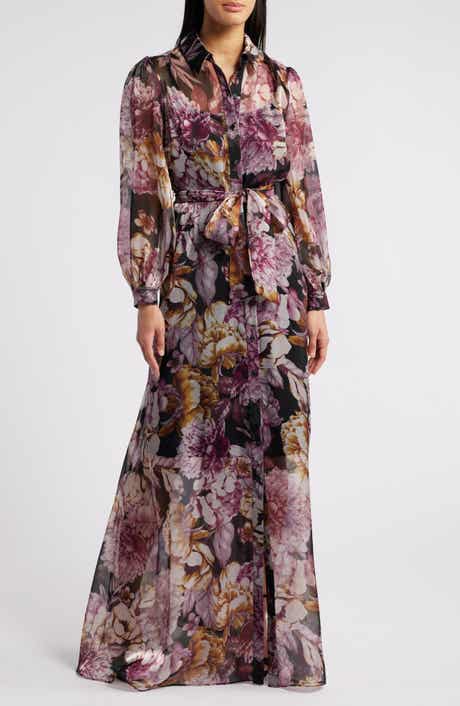 Floral Long Sleeve Maxi Shirtdress
