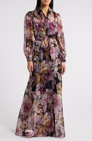 Julia Jordan Floral Long Sleeve Maxi Shirtdress
