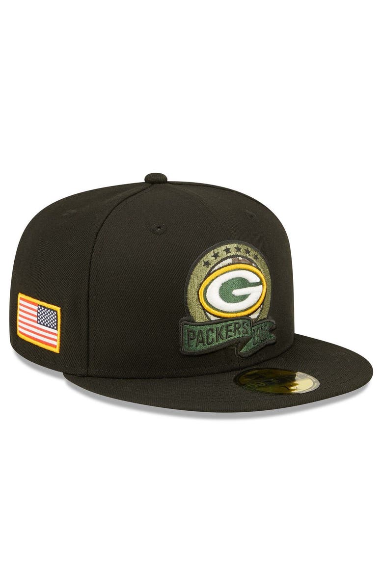 New Era Men's New Era Black Green Bay Packers 2022 Salute To Service 59FIFTY Fitted Hat, Main, color, 