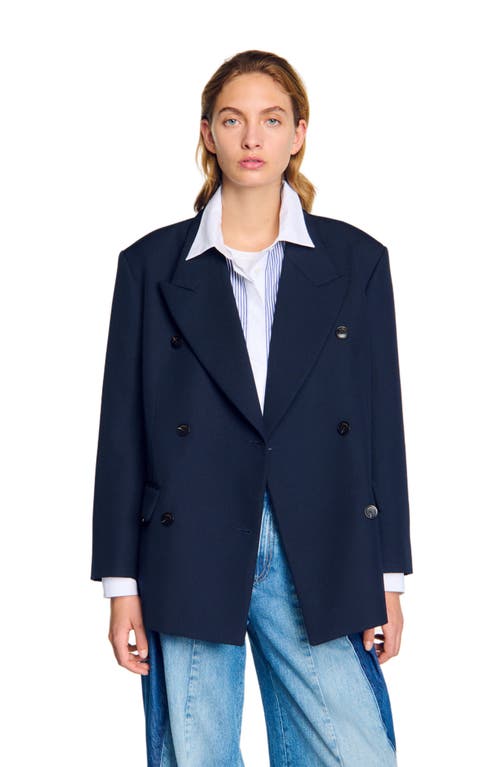 Sandro Royal Oversized Wool-blend Blazer In Navy Blue