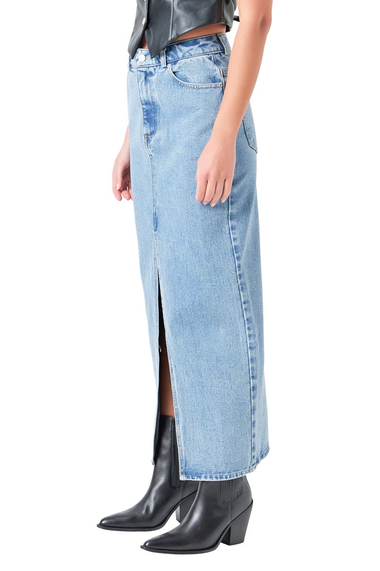 Denim Maxi Skirt, Alternate, color, BLUE