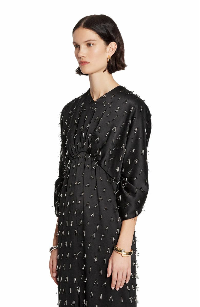 Lanvin Long Embroidered Dress, Alternate, color, Black