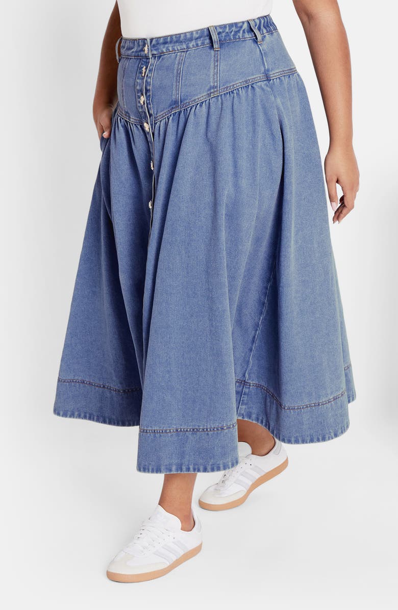 City Chic Denim Maxi Skirt, Alternate, color, Denim Light