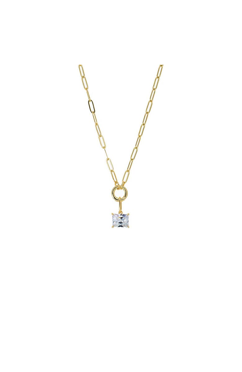 BY ADINA EDEN Colored CZ Emerald Charm & Paperclip Clicker Toggle Link Necklace, Main, color, Gold - 22 Inch