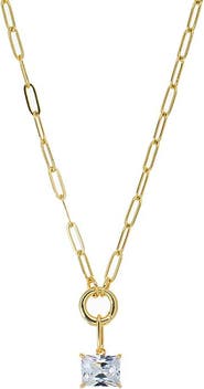 BY ADINA EDEN Colored CZ Emerald Charm & Paperclip Clicker Toggle Link Necklace
