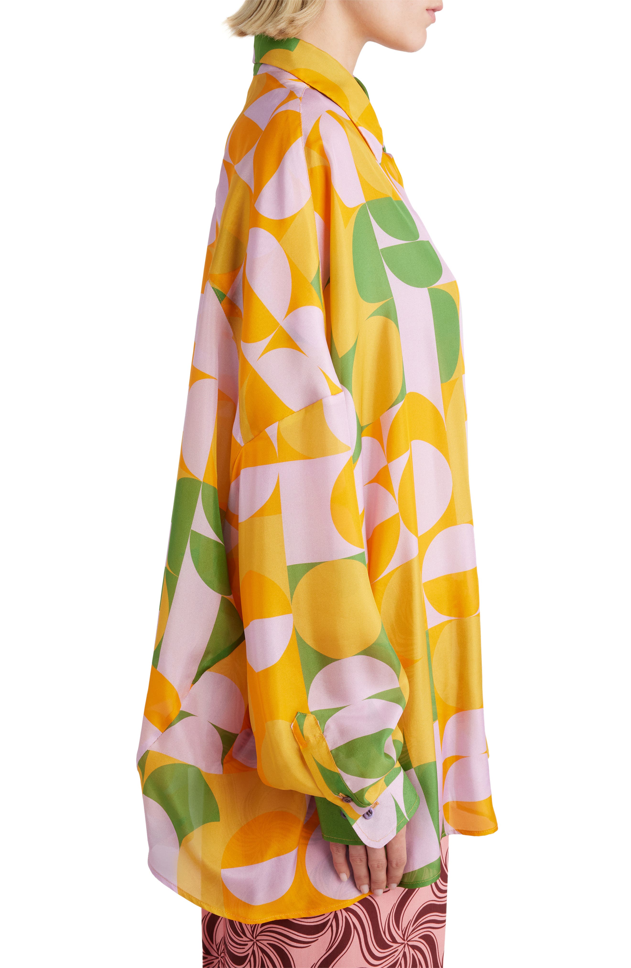 Dries Van Noten Retro Print Oversize Silk Button-Up Shirt (Women ...