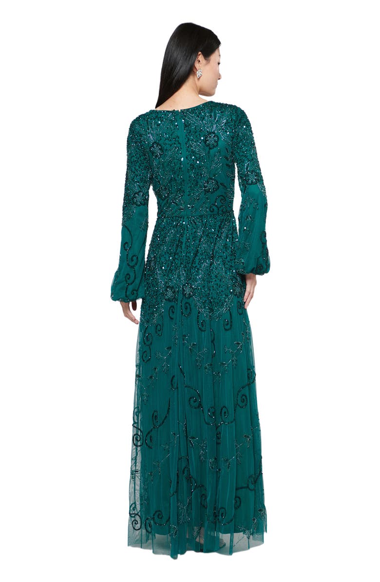 MARYISA Modest Ruffle Dress Maxi With Flowey bottom, Alternate, color, Emerald Green