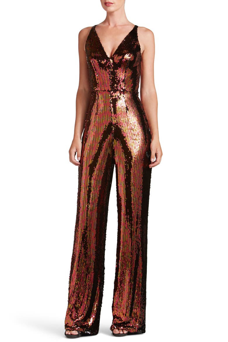 Charlie Sequin Jumpsuit, Main, color, AUBURN