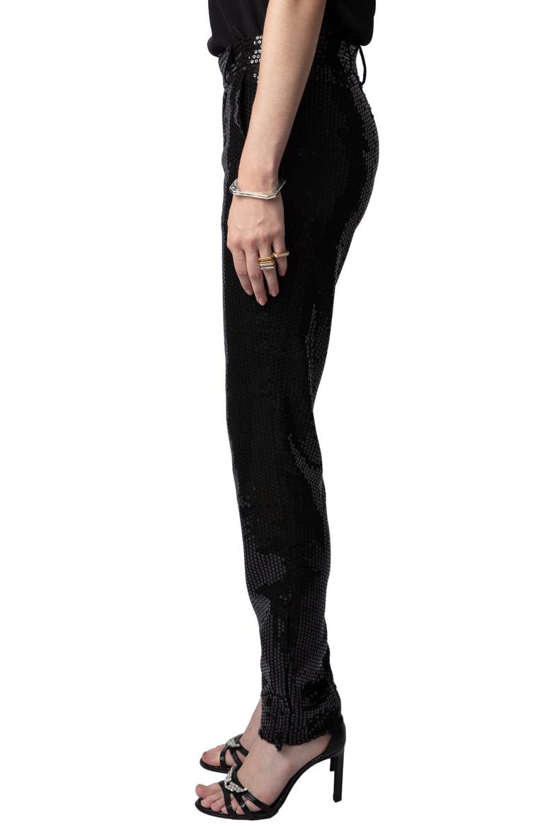 Prune Ankle Zip Sequin Straight Leg Pants, Alternate, color, NOIR