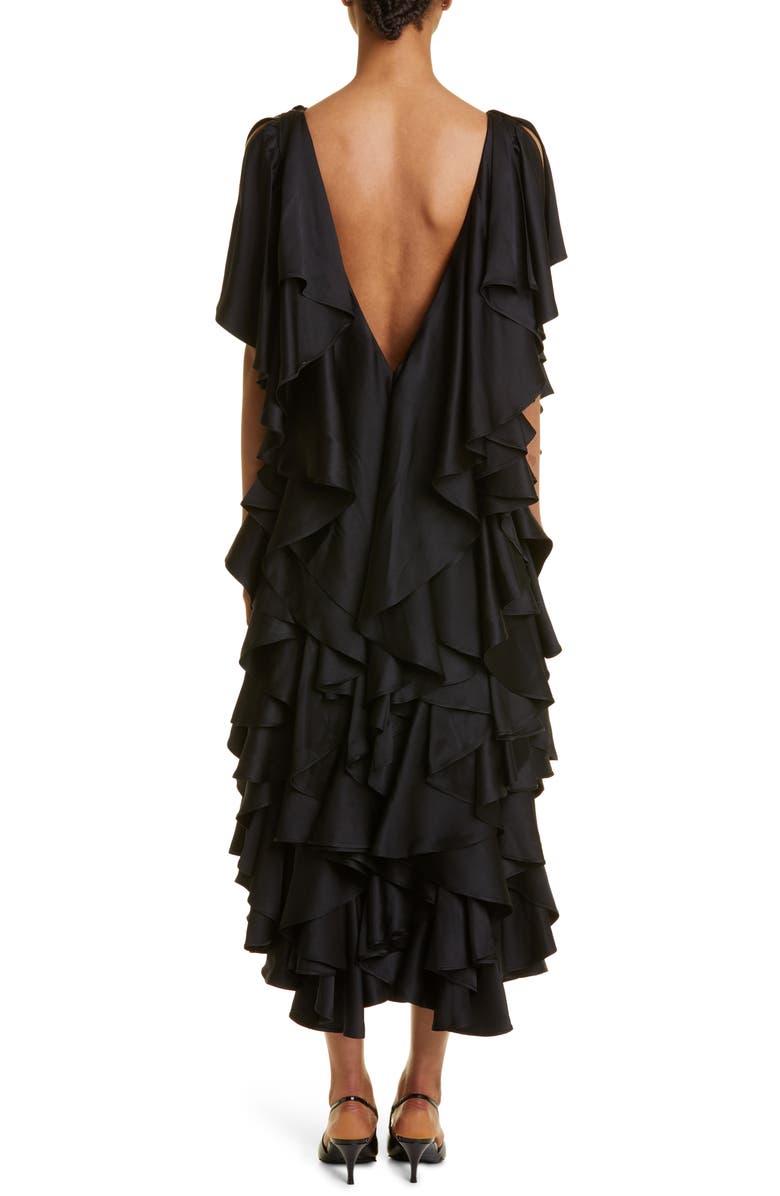 Interior Jane Plunge Neck Ruffle Silk Satin Gown, Alternate, color, 