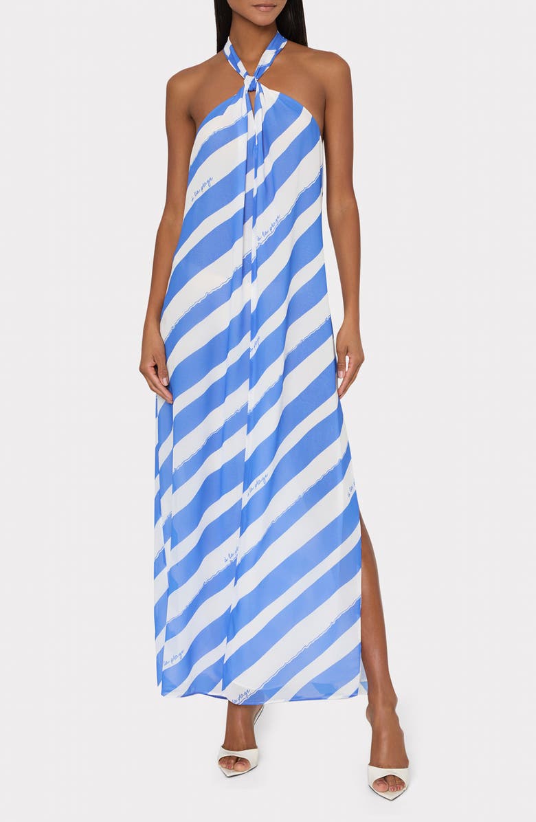 Milly Ava Cross Halter Cover-Up Dress, Main, color, Blue/ White